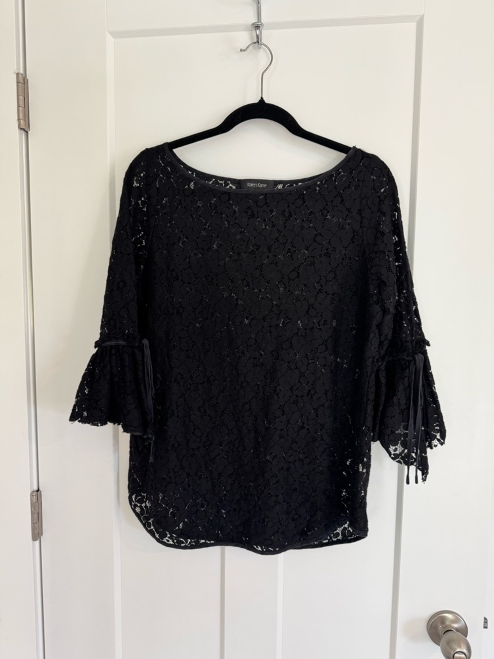 Karen Kane Black Lace Bell-Sleeve Blouse